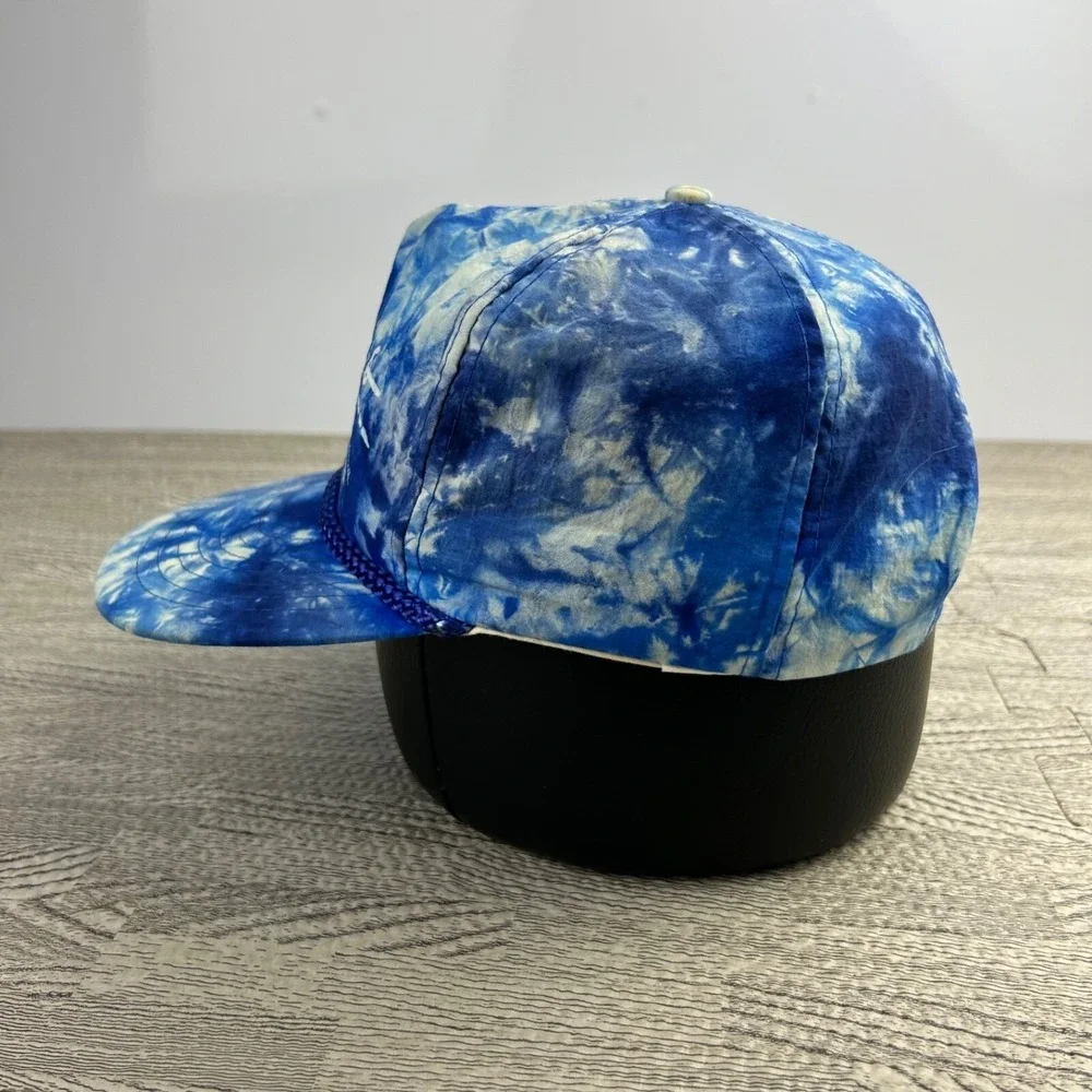 Vintage 90s Mt Lakes California Hat Cap Strap Back Adjustable Blue Tie Dye Adult